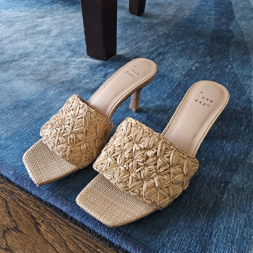 a new day Natural Woven Raffia Slide Heels